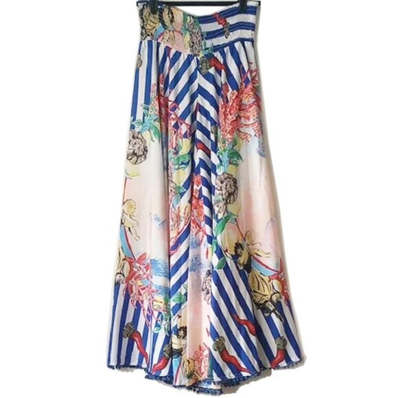 Super-Wide Palazzo Pants OS S/M Smocked Waist Cabana Pom Pom Fringe - Picture 1 of 10